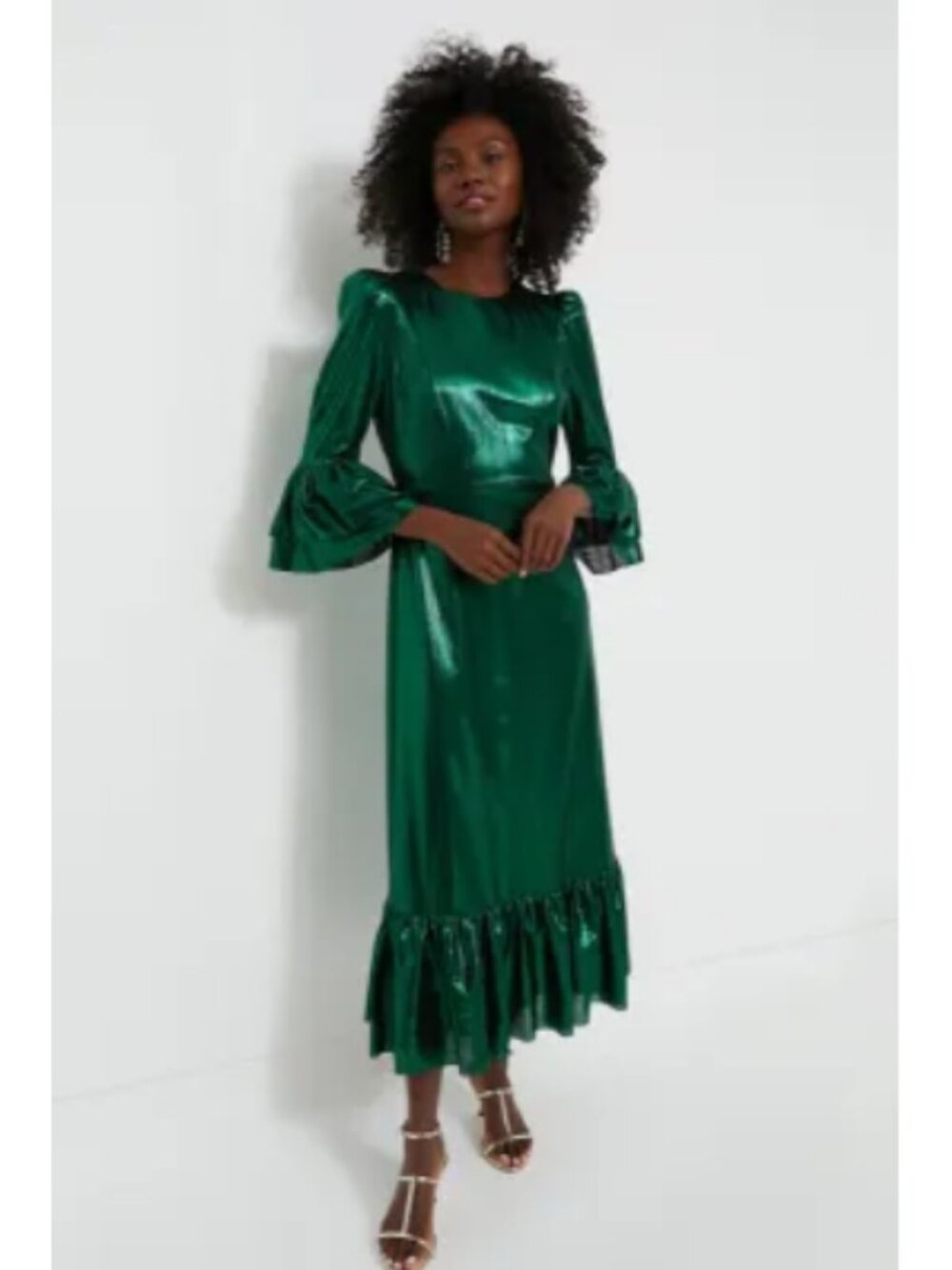 Pomander Place x Tuckernuck Sz. L Emerald Crinkle Lurex Lillith Dress
